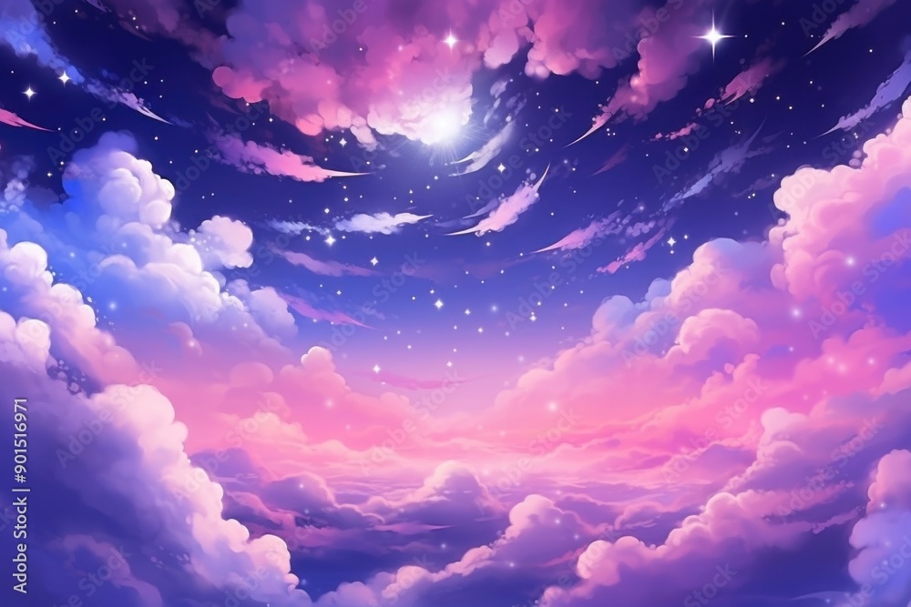 Wall mural sky filled with clouds and stars cute wallpaper backgrounds nature.