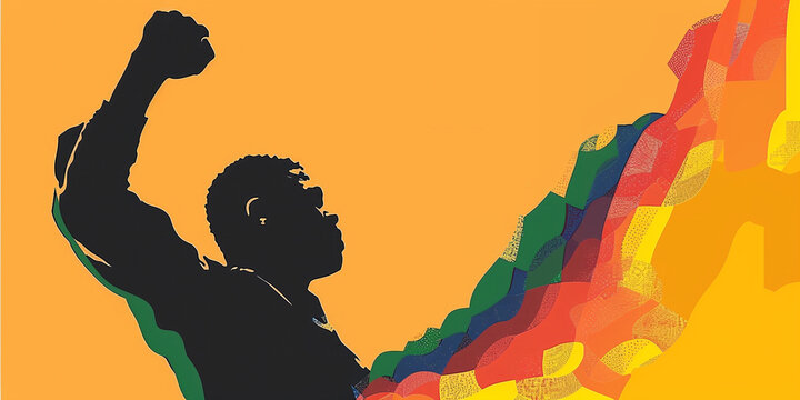 African American man on an orange background. International Day. Isolated concept banner for presentation of the fight for your rights, justice and equality