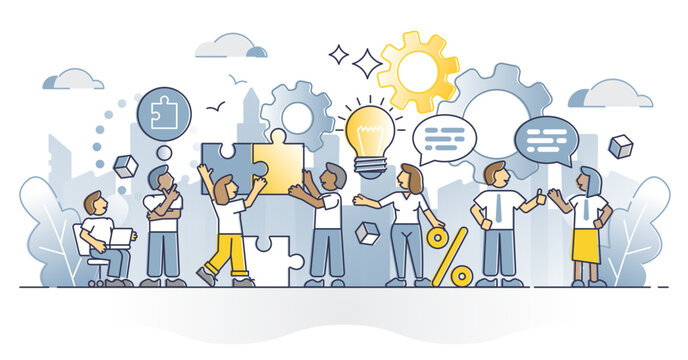 teamwork concept: people assembling puzzle, idea clip art preview