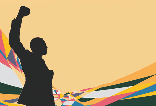 African American man on an orange background. International Day. Isolated concept banner for presentation of the fight for your rights, justice and equality - Powered by Adobe