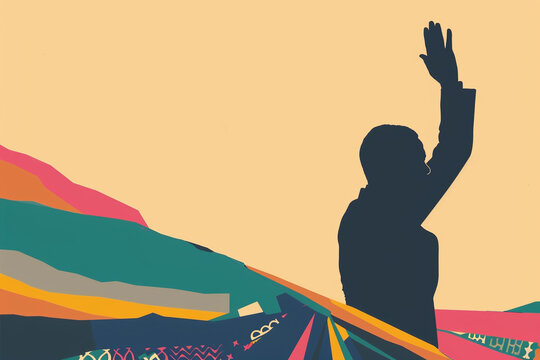 Silhouette of an African American man on an orange background. International  Day. Isolated concept banner for presentation of the fight for your rights, justice and equality