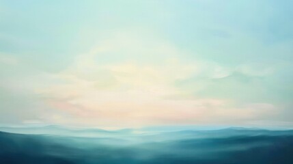 A serene sky at dawn, with soft pastel colors and a hint of sunlight breaking through the horizon. The peaceful scene captures the quiet beauty of a new day beginning.