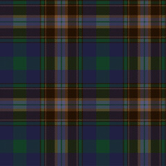 Blue, green and black tartan plaid. Scottish pattern fabric swatch close-up. 