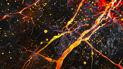 Vibrant splashes of paint create an abstract explosion of colors against a dark background, symbolizing energy and creativity