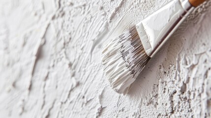 Painting white wall with a brush in close up