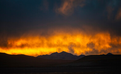 the sunset of Tibet with dramatic sky