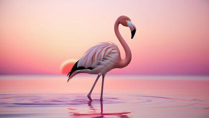 Graceful Flamingo in a Pink Lake