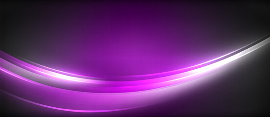 Neon glowing circle rays, light round lines in the dark, planet style neon wave lines. Energetic electric concept design for wallpaper, banner, background