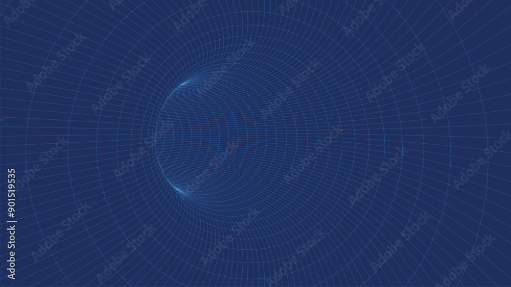 Poster abstract wireframe 3d tunnel. perspective mesh background texture. mesh model of a wormhole, vortex.