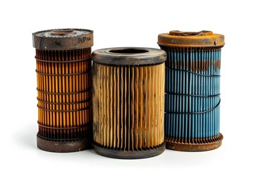 Vintage Oil Filters Displayed in a Row