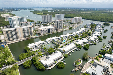 Sunny Isles Beach, Florida - Aerial of Poinciana Island and Oleta River State Park.