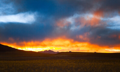 the sunset of Tibet with dramatic sky