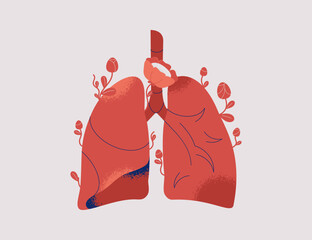 Human Lungs with flowers. Good Respiratory system function and Pulmonary health. Creativity flat vector illustration