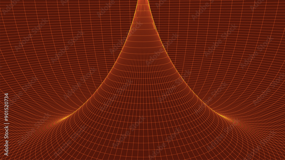 Poster frame torus with connected lines and dots. 3d texture of a wormhole portal with a mesh structure. po