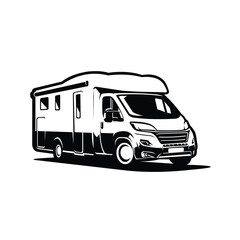 Motor home campervan RV monochrome vector art isolated.