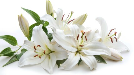 Fototapeta premium Lily Bouquet. Beautiful Easter Lily Flowers on Pure White Background