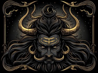 Fototapeta premium Powerful maha shivratri poster illustration that Shiva head and a trishul on a black background 