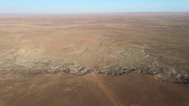 Flying over desert area of Kanku-Breakaways Conservation Park in South Australia