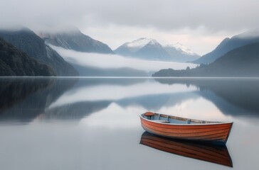 Fototapeta premium Foggy Morning on a Mountain Lake