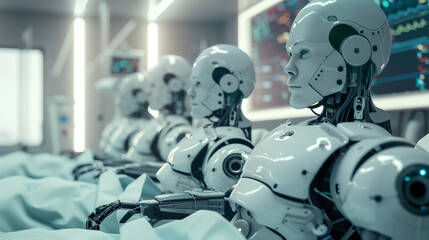 Fototapeta premium AI-Powered Humanoid Robots Assisting in Complex Surgical Procedures with Precision and Advanced Medical Knowledge