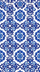 Tile pattern of flower backgrounds white blue.