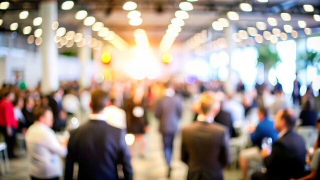 Blurred View of Professional Event - A general view of a business event with attendees in soft focus.
