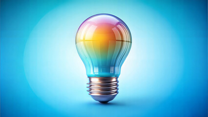 A detailed 3D plastic-style light bulb icon with a glossy finish, and vibrant colors, isolated on a gradient light blue background, ideal for ideas or innovation designs