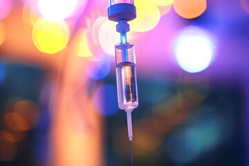 Set iv fluid intravenous drop saline drip hospital room,Medical Concept,treatment emergency and injection drug infusion care chemotherapy, concept.blue light background