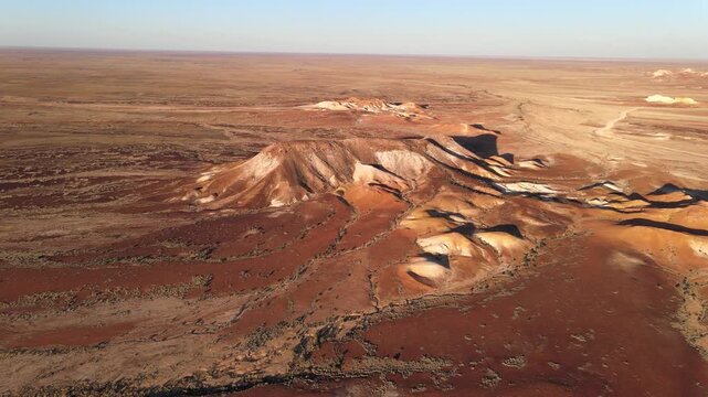 Flying over surreal landscape of Breakaways Conservation Park, South Australia