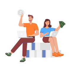 A flat character illustration of online earning 

