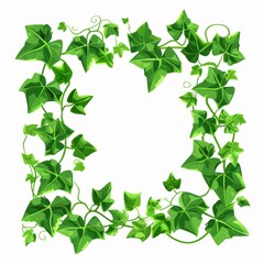 Fototapeta premium A square wreath of green ivy creeper plant on a white background. An illustration of a natural decorative ivy foliage border.