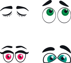 Eye icons set cartoon vector. Cartoon eye expressing different emotion. Face element
