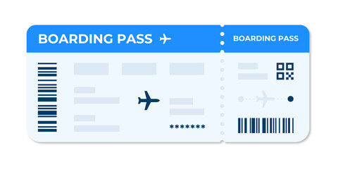 Boarding pass vector illustration. Air plane ticket template. Airline flight pass concept. Blue departure document. Blue airplane ticket design. Blank boarding pass template.