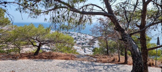 view of Kamari city in Santorini from the ancient thera road