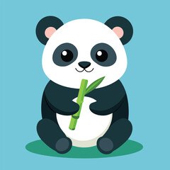 Obraz premium a cute baby panda bear eating bamboo illustration art