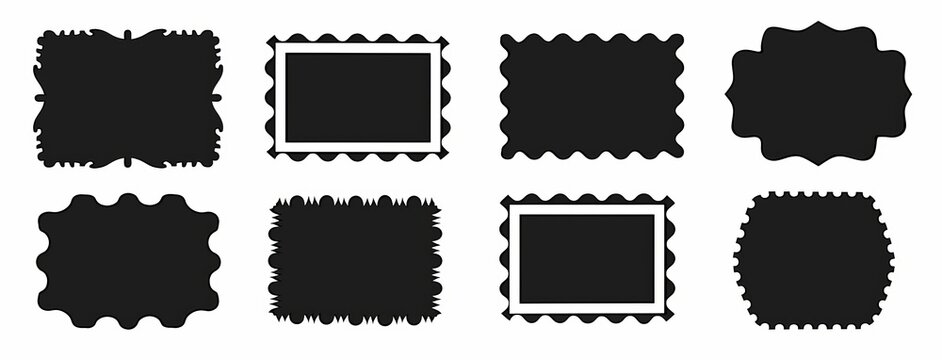 Wiggly undalute square badge, modern illustration for poster, banner, social media template. Reverse rectangle shape frame with zigzag edges. Rectangular jagged curved box element. Geometric zig zag