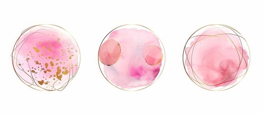 The background is an abstract dusty pink liquid watercolor with golden lines and frame. This design is a modern illustration design template for wedding invitations.