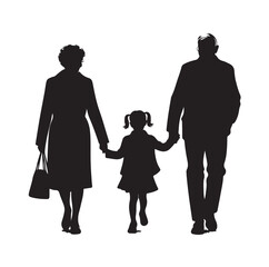 grandparents walking with granddaughter Silhouette  vector Illustration icon