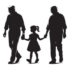 grandparents walking with granddaughter Silhouette  vector Illustration icon