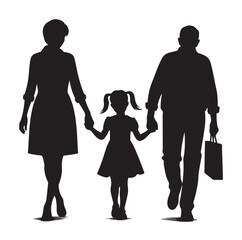 grandparents walking with granddaughter Silhouette  vector Illustration icon