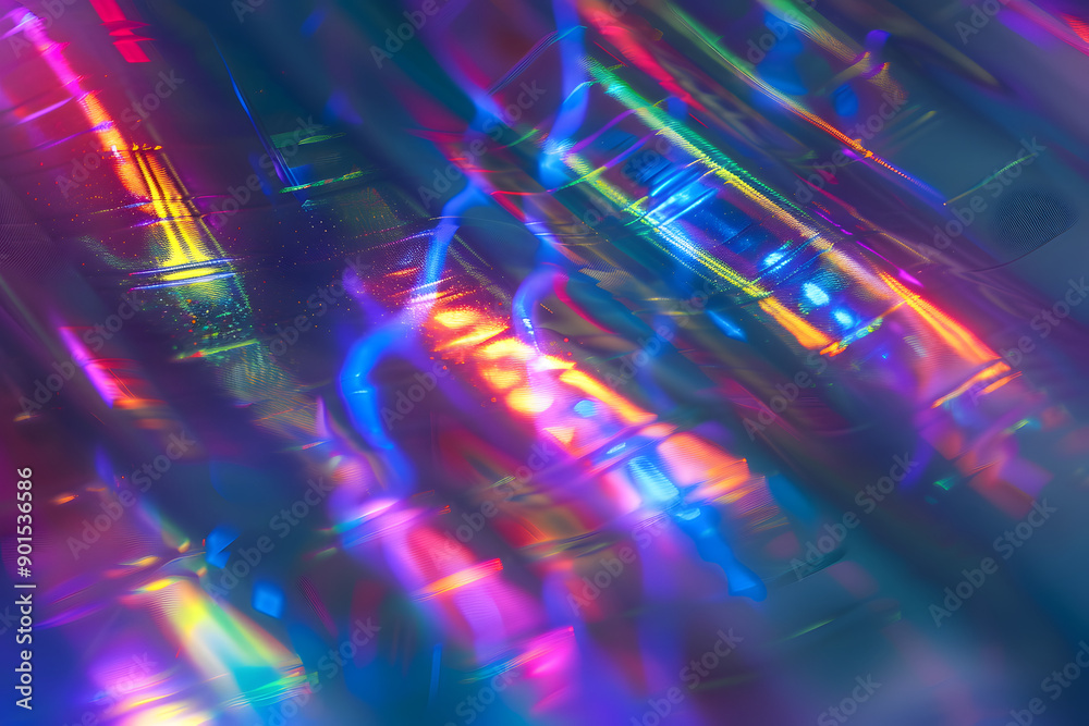 Sticker prismatic chromatic holographic aesthetic neon lights lines blur texture background