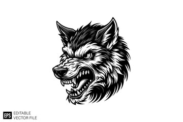 Obraz premium Wolf head black and white silhouette graphic clip art vector design
