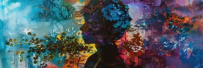 Fototapeta premium Abstract Silhouette: Woman, Nature, and Vibrant Color