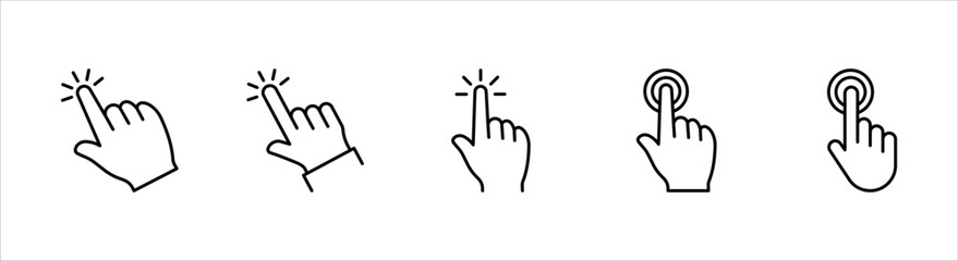 Fototapeta premium Hand cursor icon set, click icon vector, hand click, pointer, on a white background.