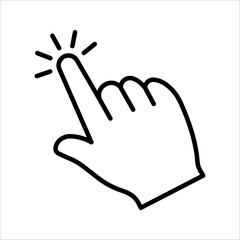 Hand cursor icon, click icon vector, hand click, pointer, on a white background.