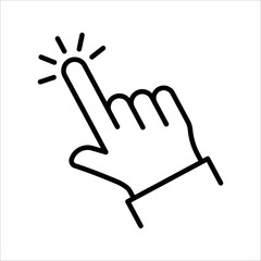 Hand cursor icon, click icon vector, hand click, pointer, on a white background.