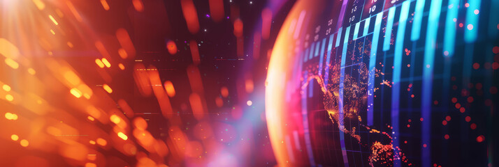 Minimalist digital infographic, simple globe with clean graphs and data points, streamlined global finance, essential analytics