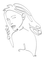 drawing of a girl with one line, flat design sketch of a girl