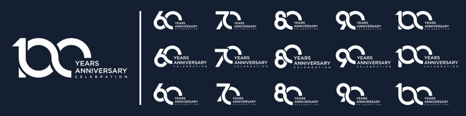 Fototapeta premium collection anniversary 60 to 100 year logo designs. abstract number for celebration event, wedding, greeting card, and invitation, vector illustration