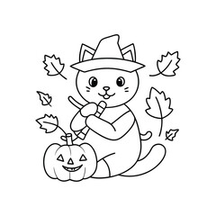 Cute Halloween Cat in Pumpkin Vector Illustration
